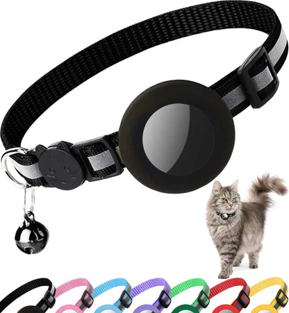 Airtag Cat Collar Breakaway, Reflective Kitten Collar with Apple Air Tag Holder and Bell for Girl Boy Cats, Lightweigh Necklace