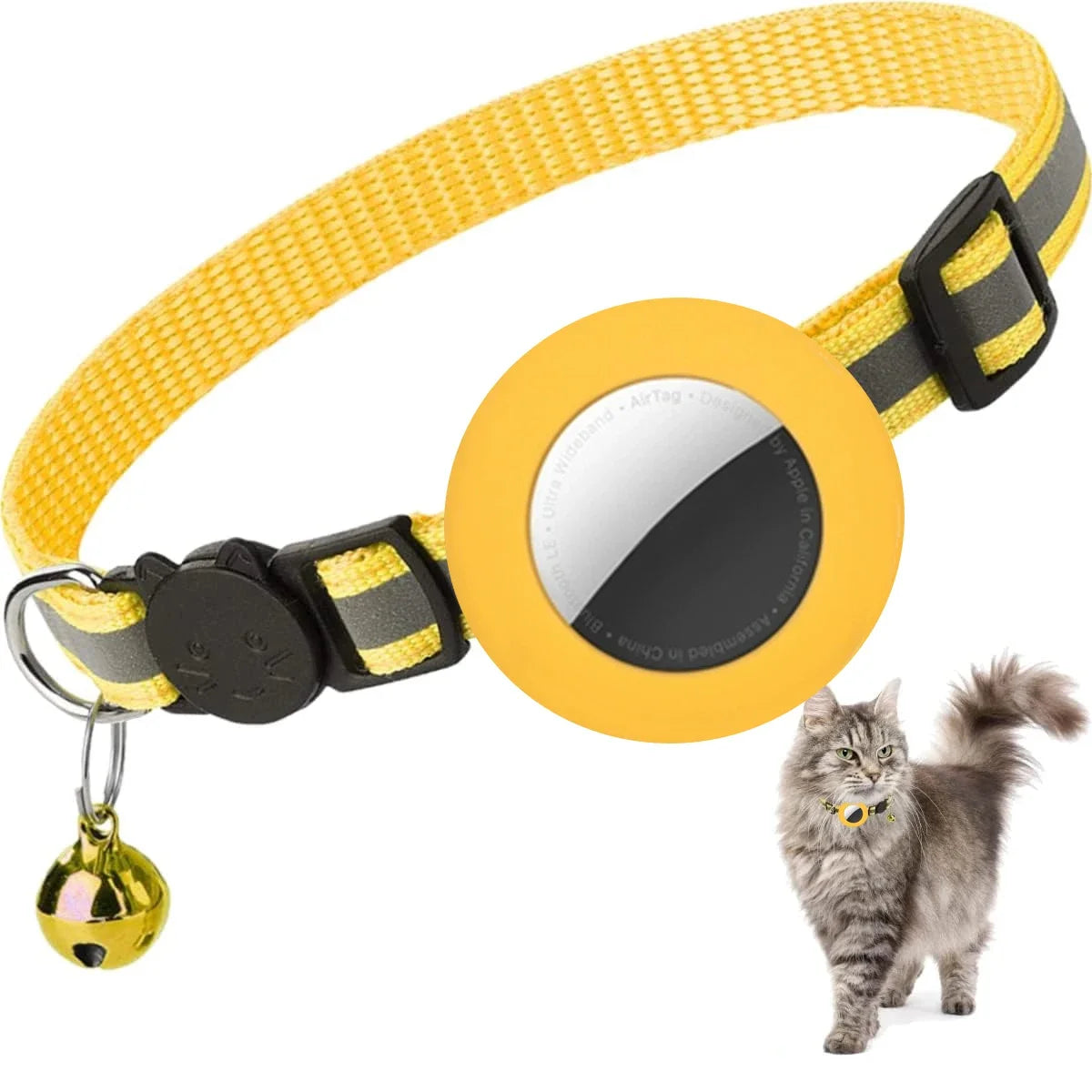 Airtag Cat Collar Breakaway, Reflective Kitten Collar with Apple Air Tag Holder and Bell for Girl Boy Cats, Lightweigh Necklace
