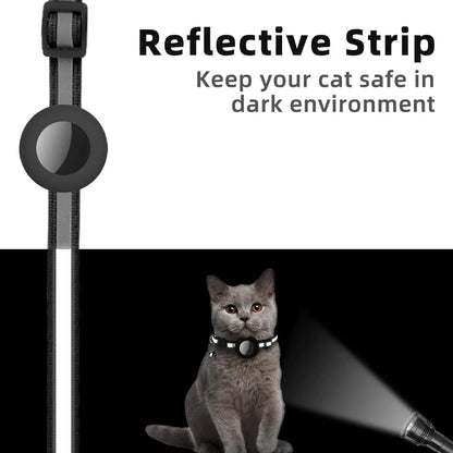 Airtag Cat Collar Breakaway, Reflective Kitten Collar with Apple Air Tag Holder and Bell for Girl Boy Cats, Lightweigh Necklace